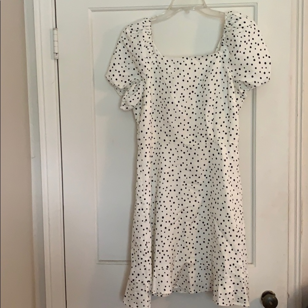 LOFT White Mini Dress with Black Polka Dots